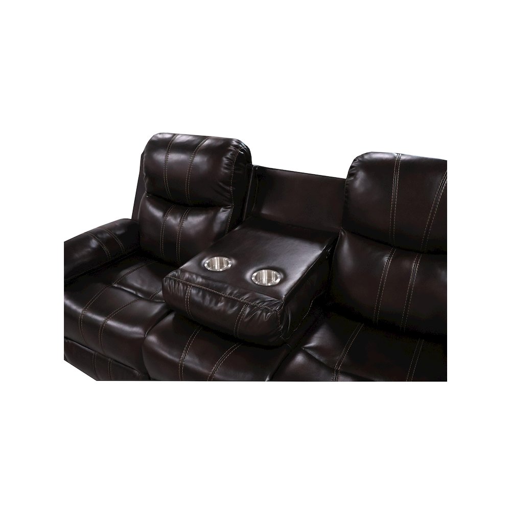 Kellen 3-Piece Faux Leather Power Living Room Set, Brown. Picture 4