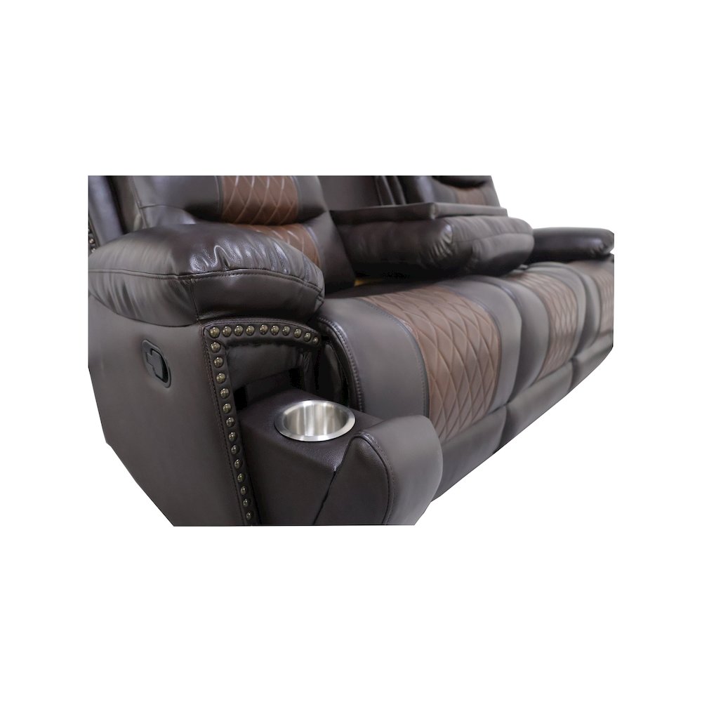 Nikko 3-Piece Faux Leather Manual Living Room Set, Brown. Picture 12