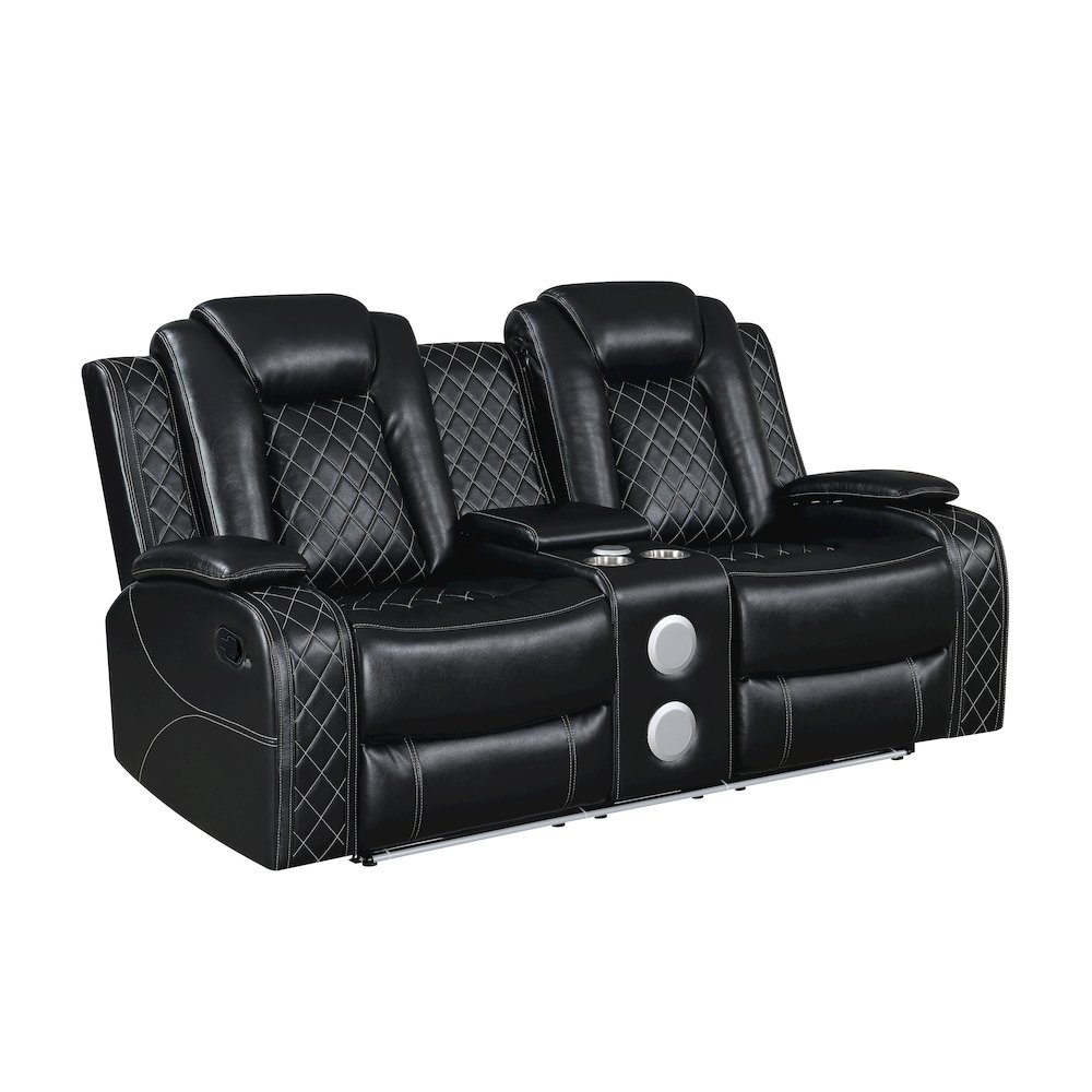 Orion II 2-Pc Faux Leather Manual Living Room Set, Black. Picture 2