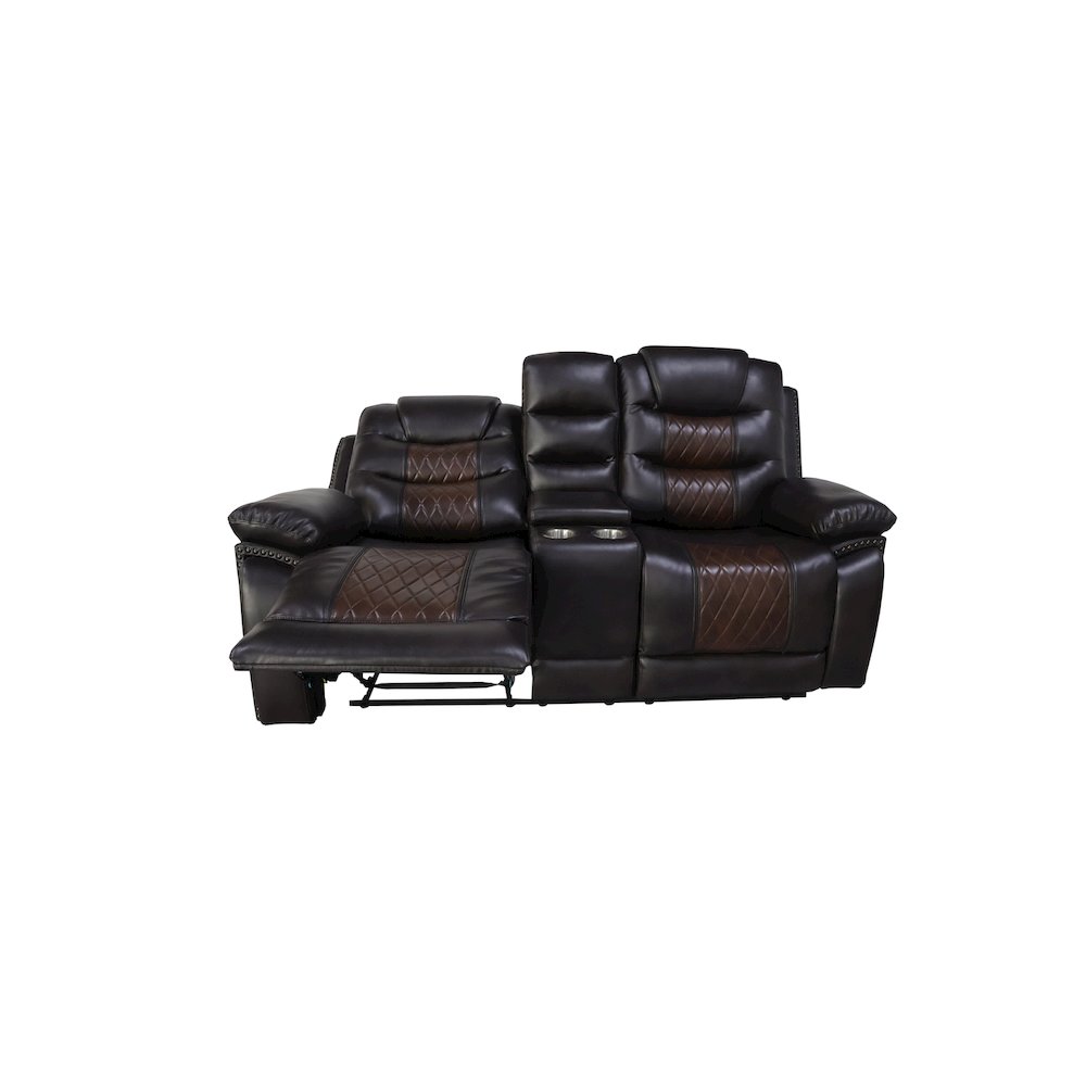 Nikko 3-Piece Faux Leather Power Living Room Set, Brown. Picture 6