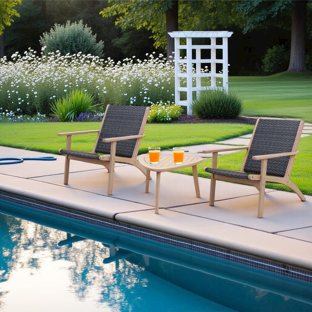 Gray Patio Table and Chairs Set of 3-Pieces, Wooden Outdoor Furniture Set. Picture 2
