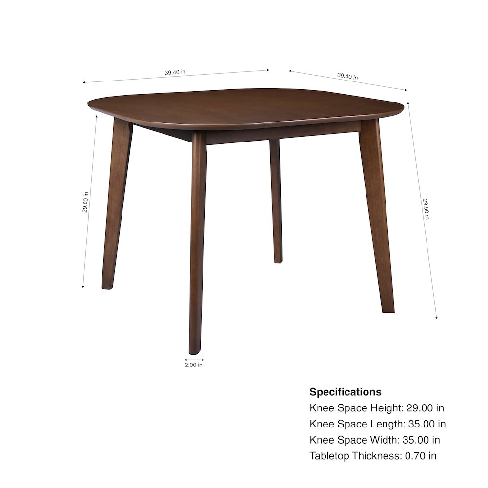 Miller 5-Pc Wood Square Dining Set w Side Chairs in Walnut. Picture 9