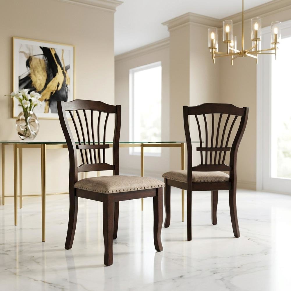 Solid Wood Dining Chairs for Kitchen and Dining Room, Espresso, Set of 2. Picture 2
