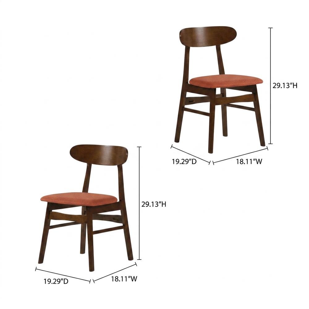Mid-Century Modern Wood Dining Chair with Cushioned Seat, Orange, Set of 2. Picture 5