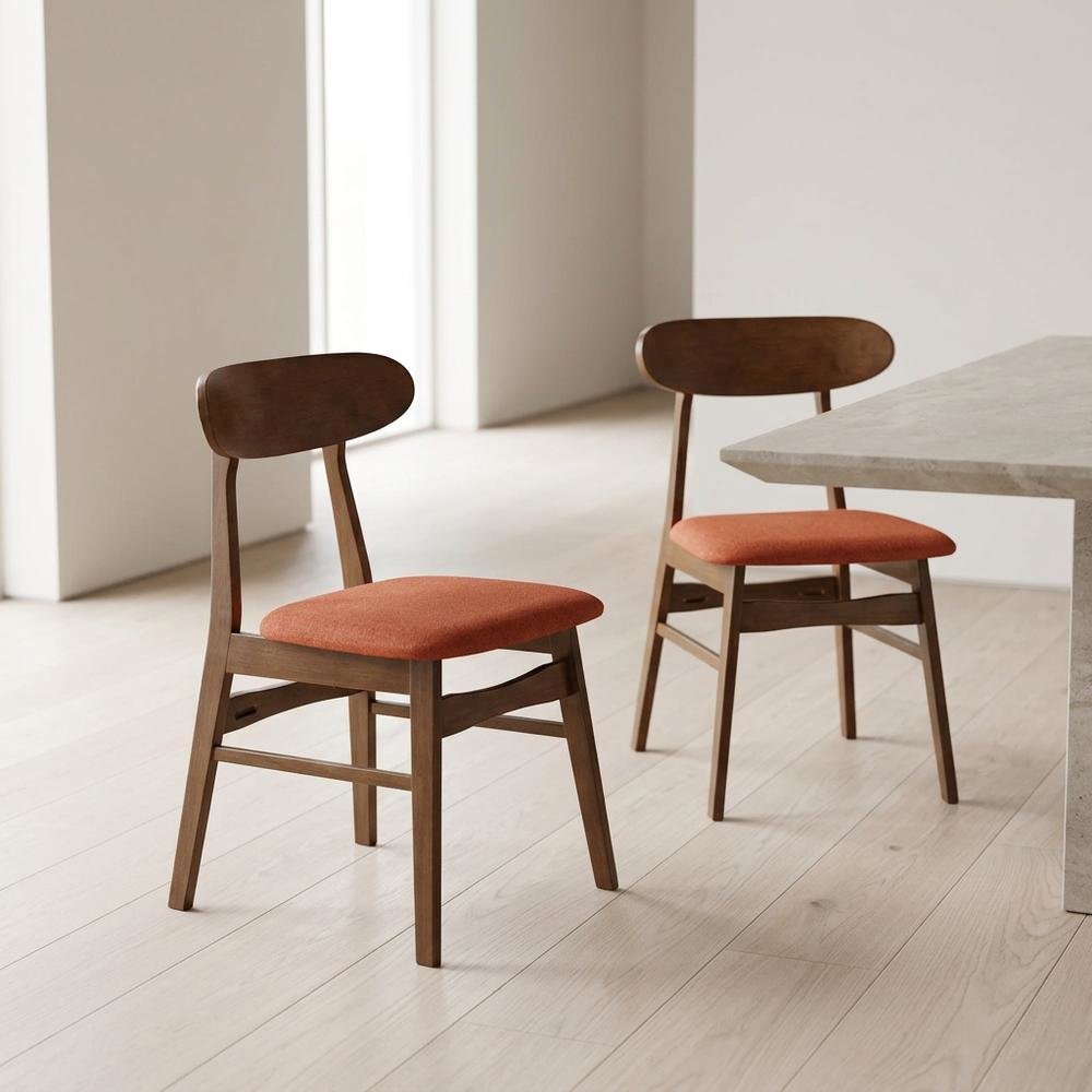 Mid-Century Modern Wood Dining Chair with Cushioned Seat, Orange, Set of 2. Picture 4