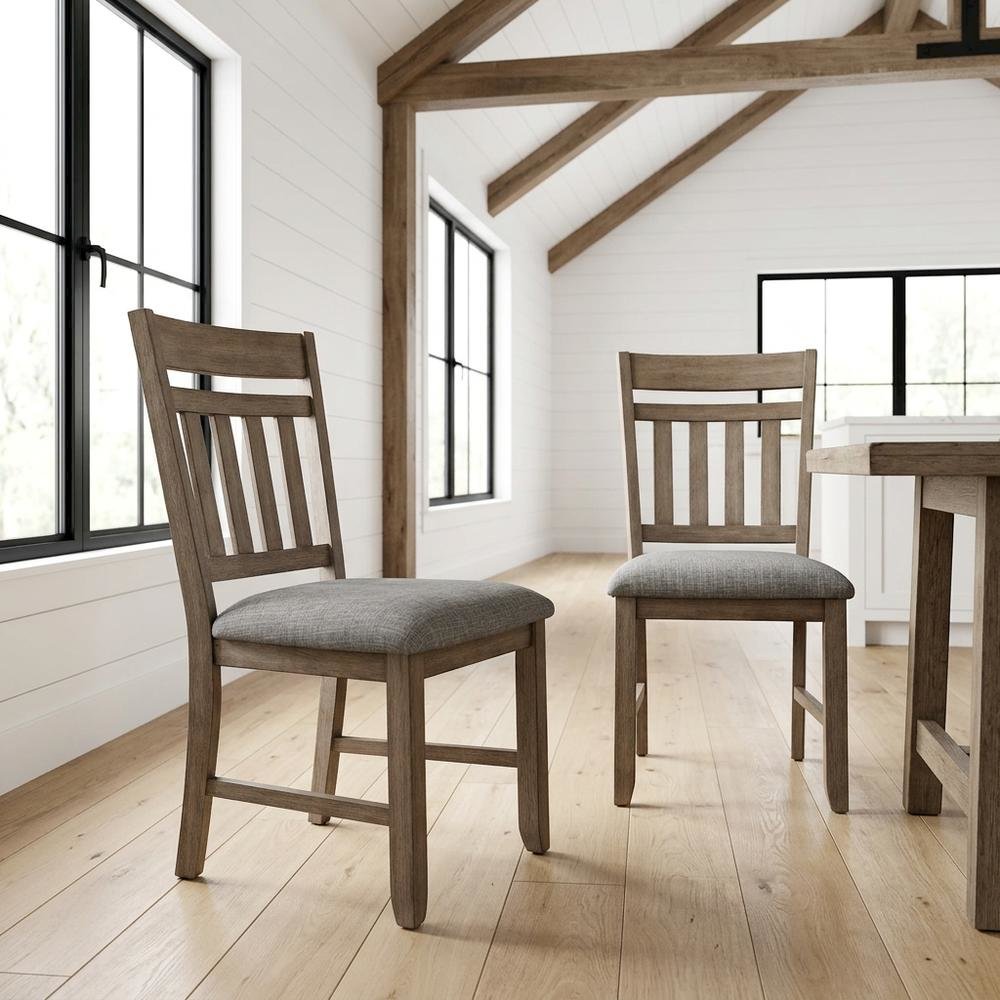 Solid Wood Upholstered Dining Chair for Kitchen and Dining Room, Brown, Set of 2. Picture 2