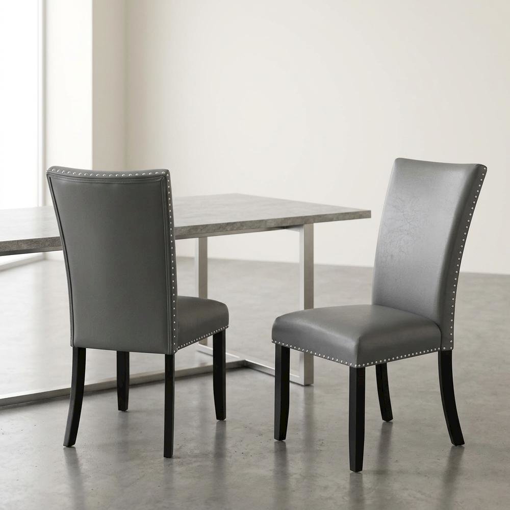 Solid Wood and Vinyl Upholstered Dining Chairs for Dining Room, Grey, Set of 2. Picture 2