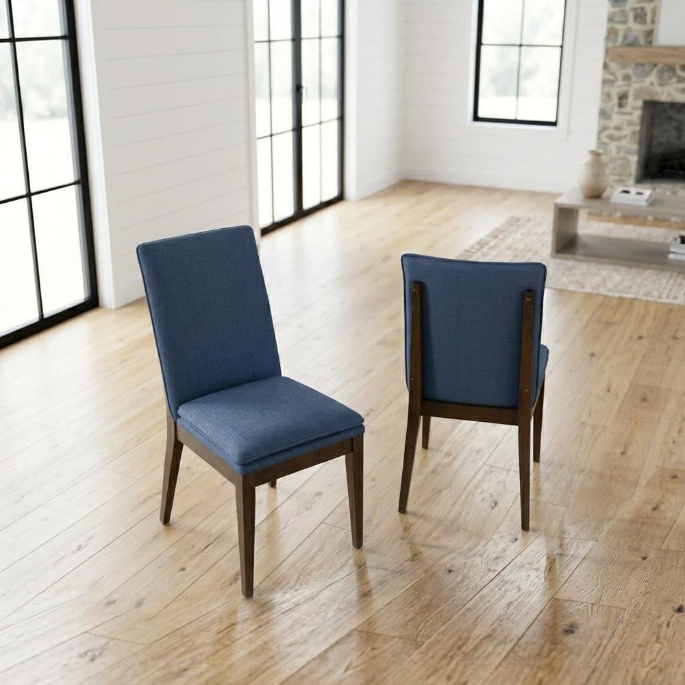 Upholstered Dining Chair with Cushion, Walnut-Leg Wood Kitchen Chairs, Brown. Picture 2