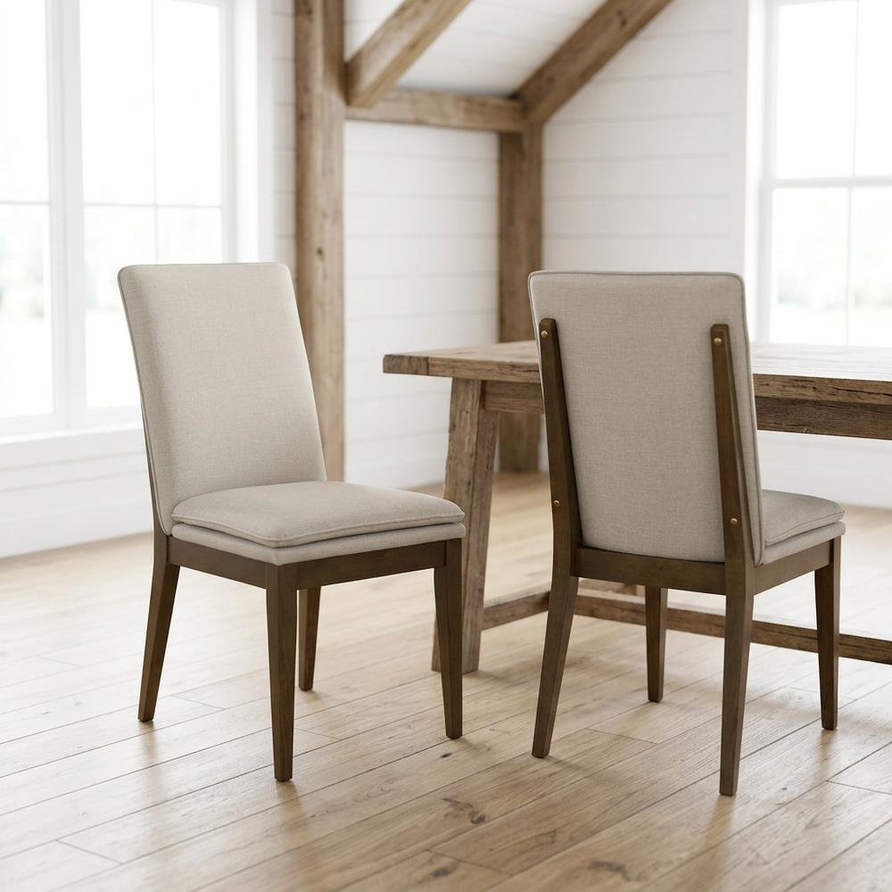 Upholstered Dining Chair with Cushion, Walnut-Leg Wood Kitchen Chairs, Set of 2. Picture 2