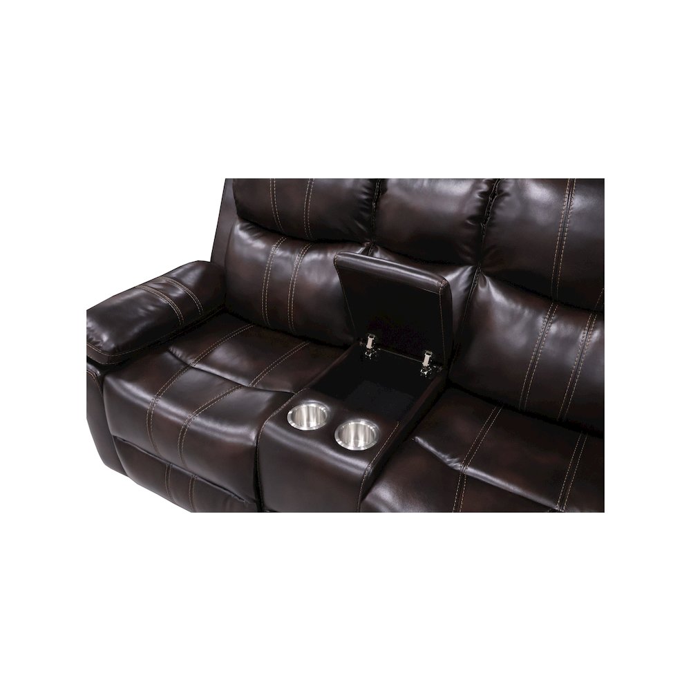 Kellen 3-Piece Faux Leather Power Living Room Set, Brown. Picture 8