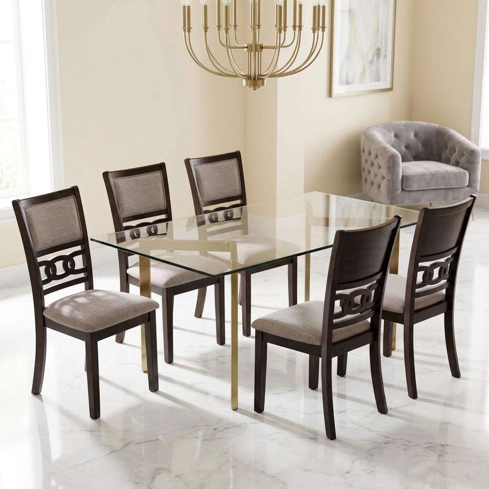 Solid Wood Upholstered Dining Chairs, Cherry, Set of 6. Picture 2