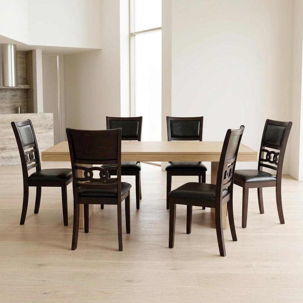 Solid Wood Upholstered Dining Chairs, Ebony, Set of 6. Picture 2