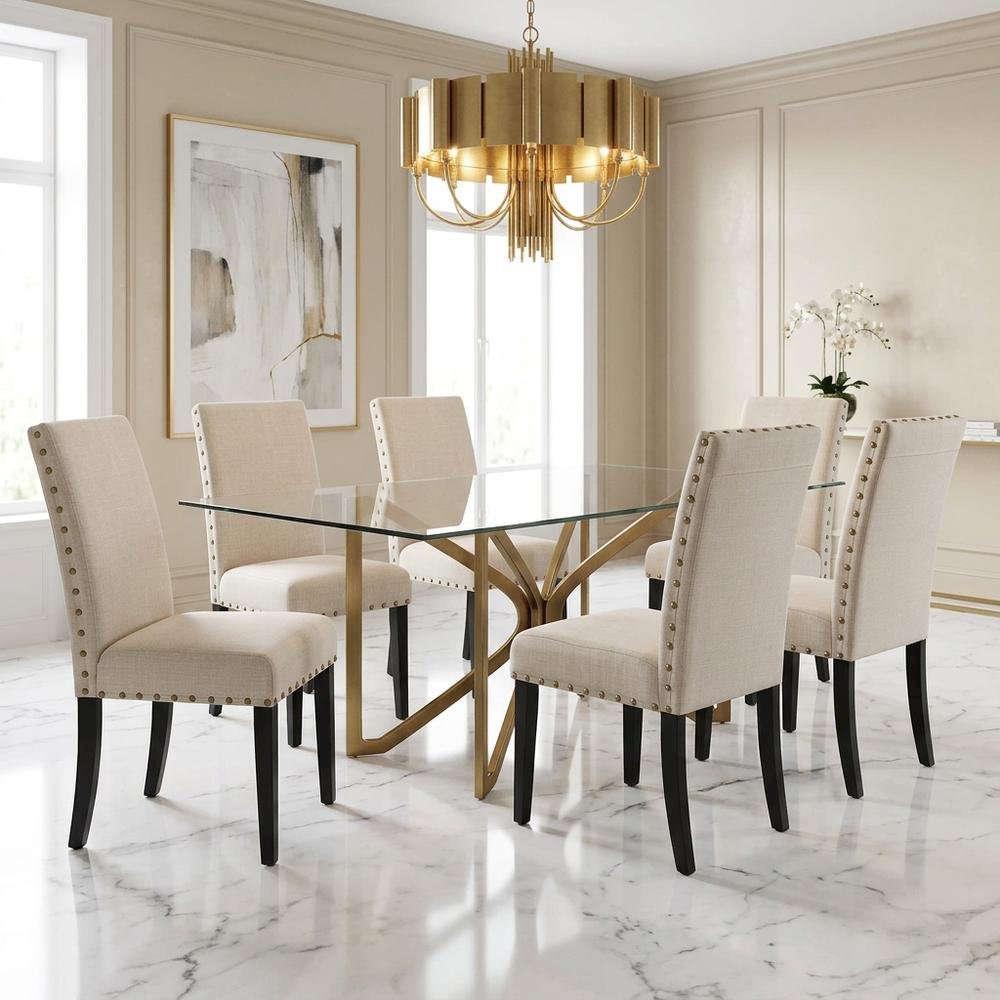 Solid Wood Dining Chairs for Kitchen Table and Dining Room, Beige, Set of 6. Picture 2