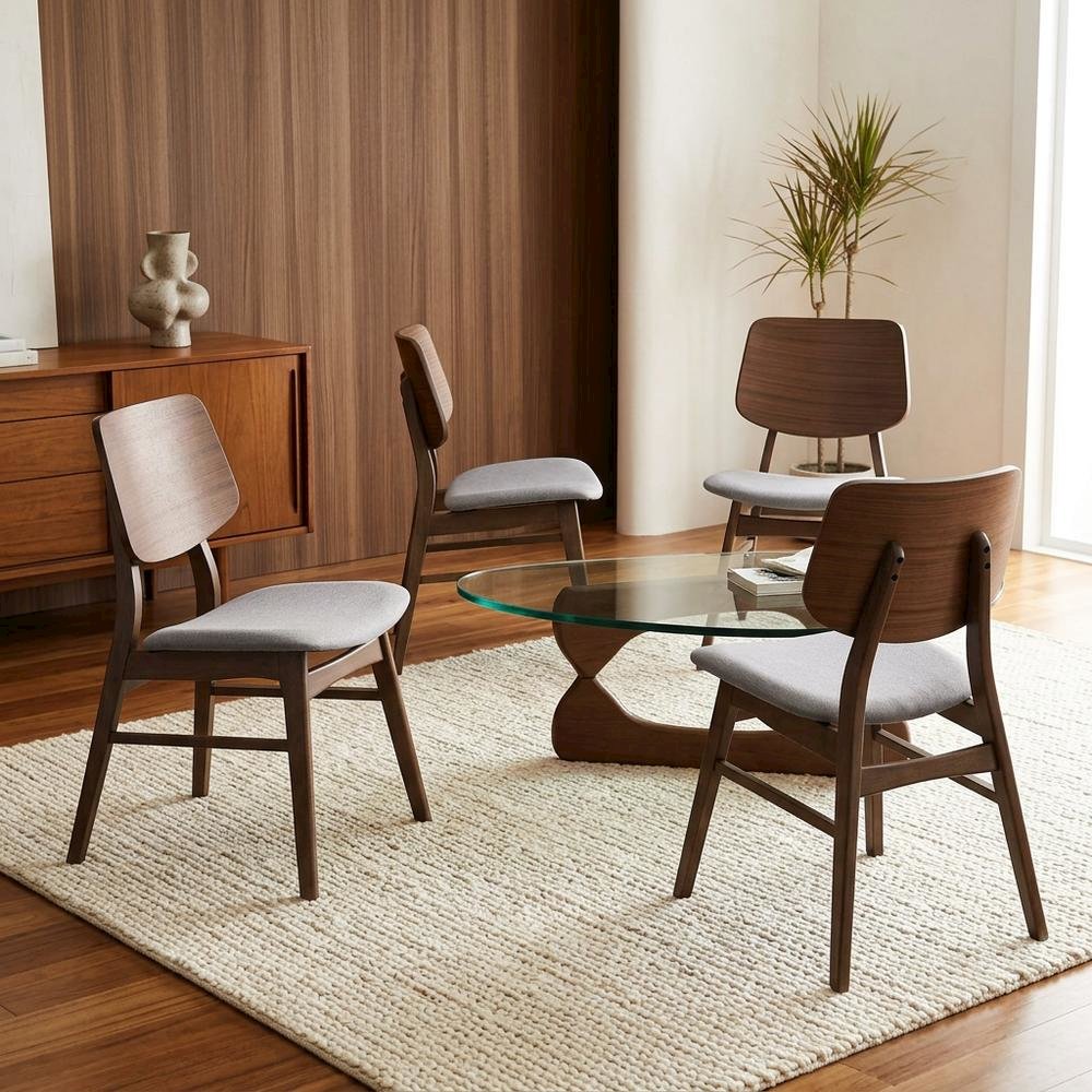 Solid Wood Upholstered Dining Chairs, Dark Gray, Set of 4. Picture 2