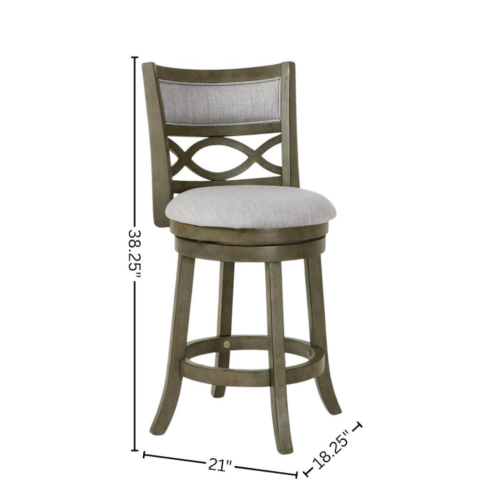 Gray Wood Swivel Counter Stool Set of 2, Fabric Seat, Reinforced Footrest. Picture 6