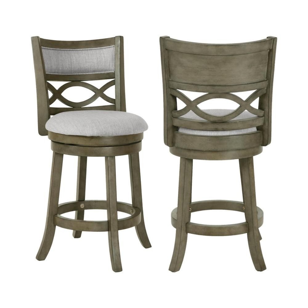 Gray Wood Swivel Counter Stool Set of 2, Fabric Seat, Reinforced Footrest. Picture 1