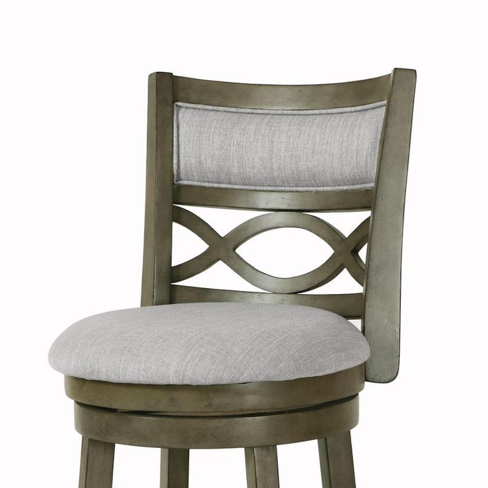 Gray Wood Swivel Counter Stool Set of 2, Fabric Seat, Reinforced Footrest. Picture 3