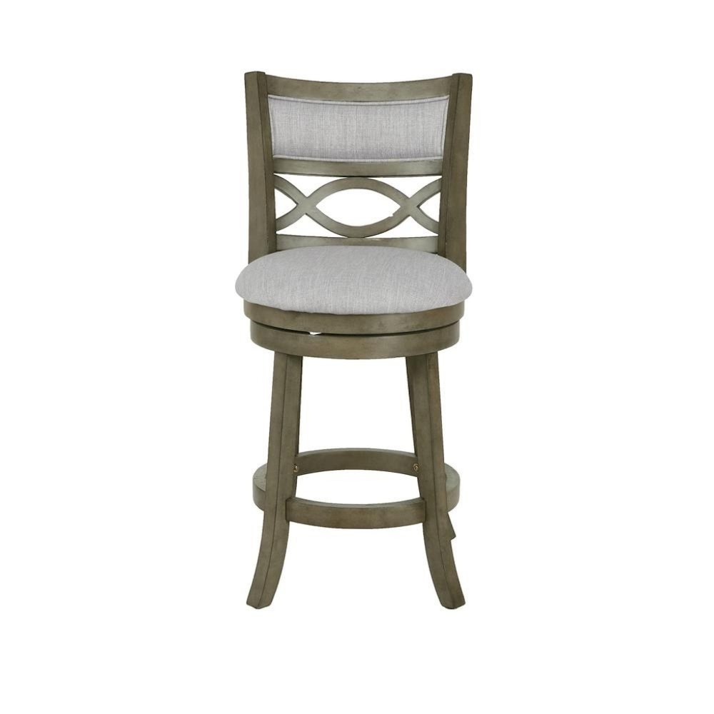 Gray Wood Swivel Counter Stool Set of 2, Fabric Seat, Reinforced Footrest. Picture 4