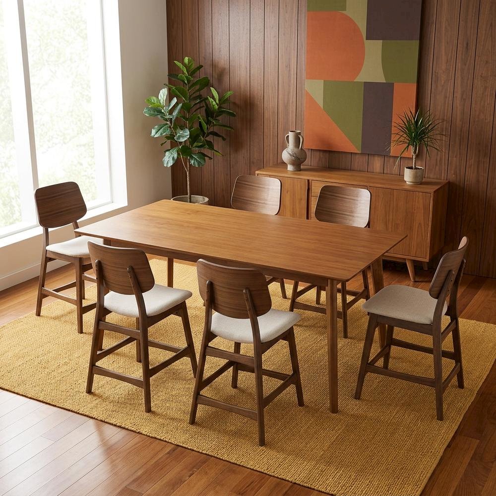Solid Wood Upholstered Counter Height Bar Stools with Backs, Set of 6. Picture 2