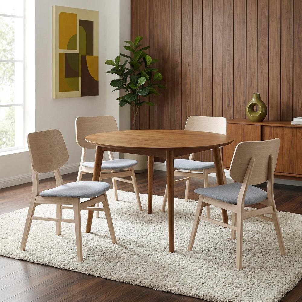 Solid Wood Upholstered Dining Chairs for Kitchen and Dining Room, Gray, Set of 4. Picture 2