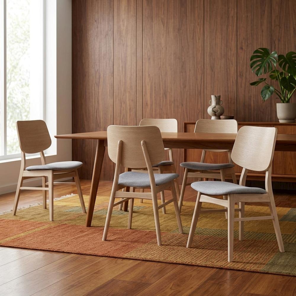 Fabric-Upholstered Wood Dining Chairs for Kitchen and Dining Room, Set of 6. Picture 2