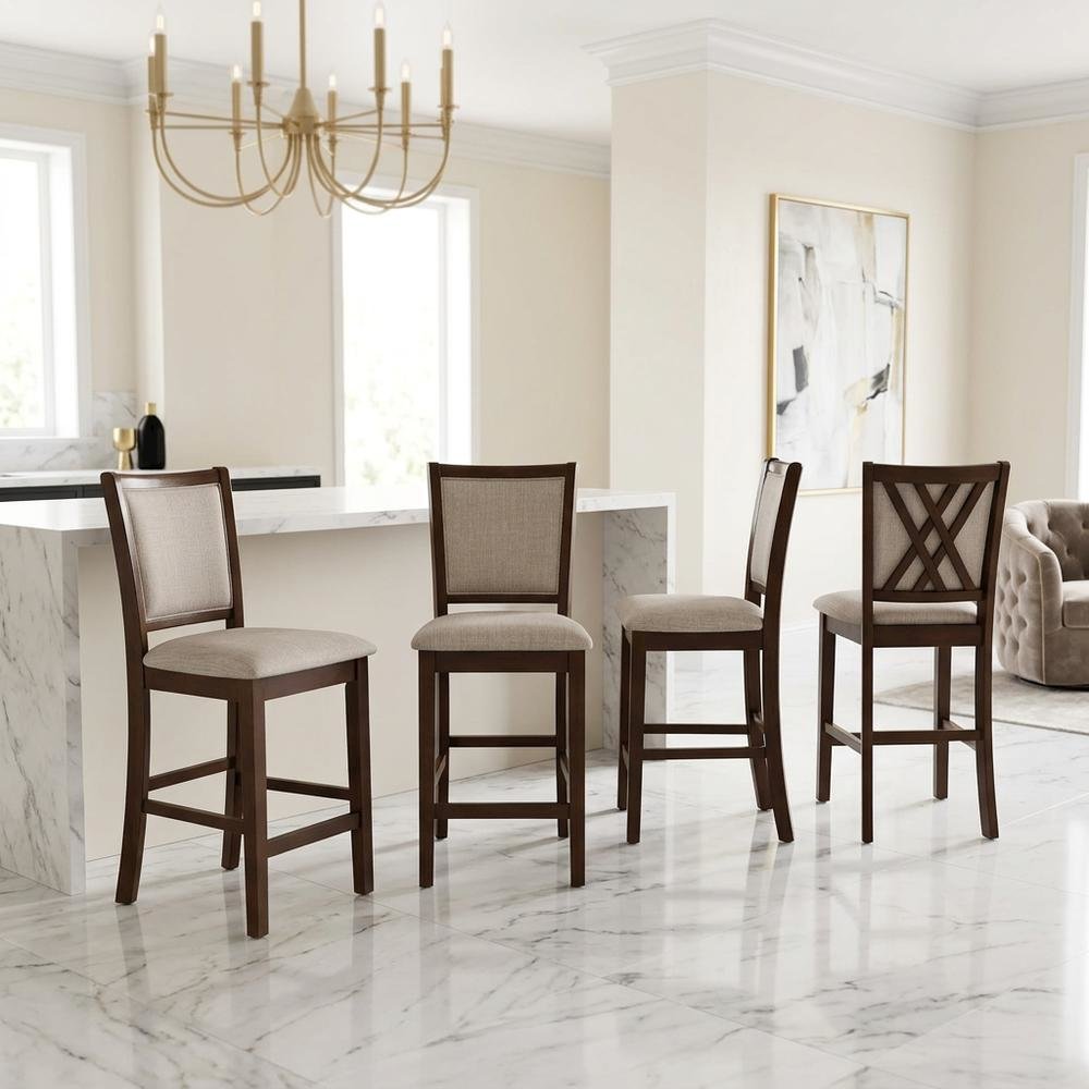 Solid Wood Counter Height Bar Stools with Polyester Upholstered Seats, Set of 4. Picture 4