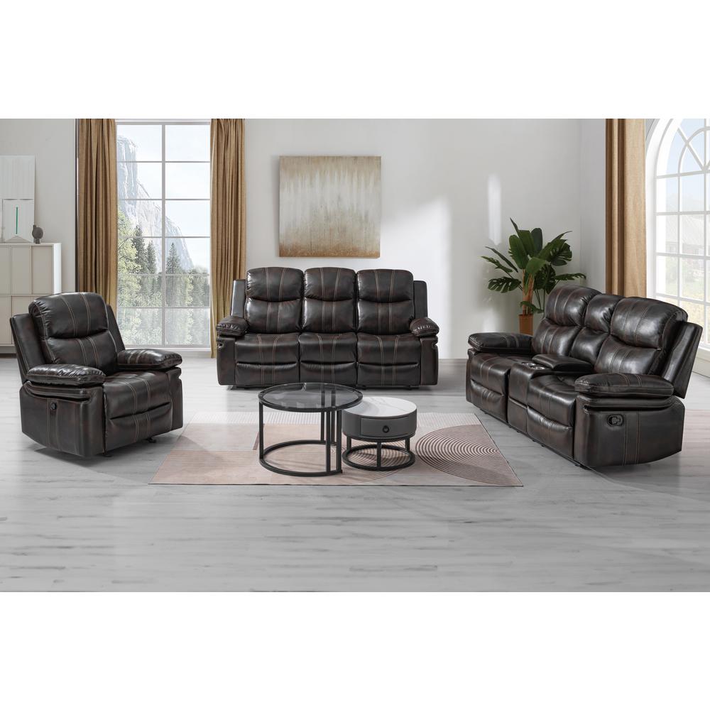 Kellen Console Loveseat W/ Dual Recliners-Brown. Picture 9