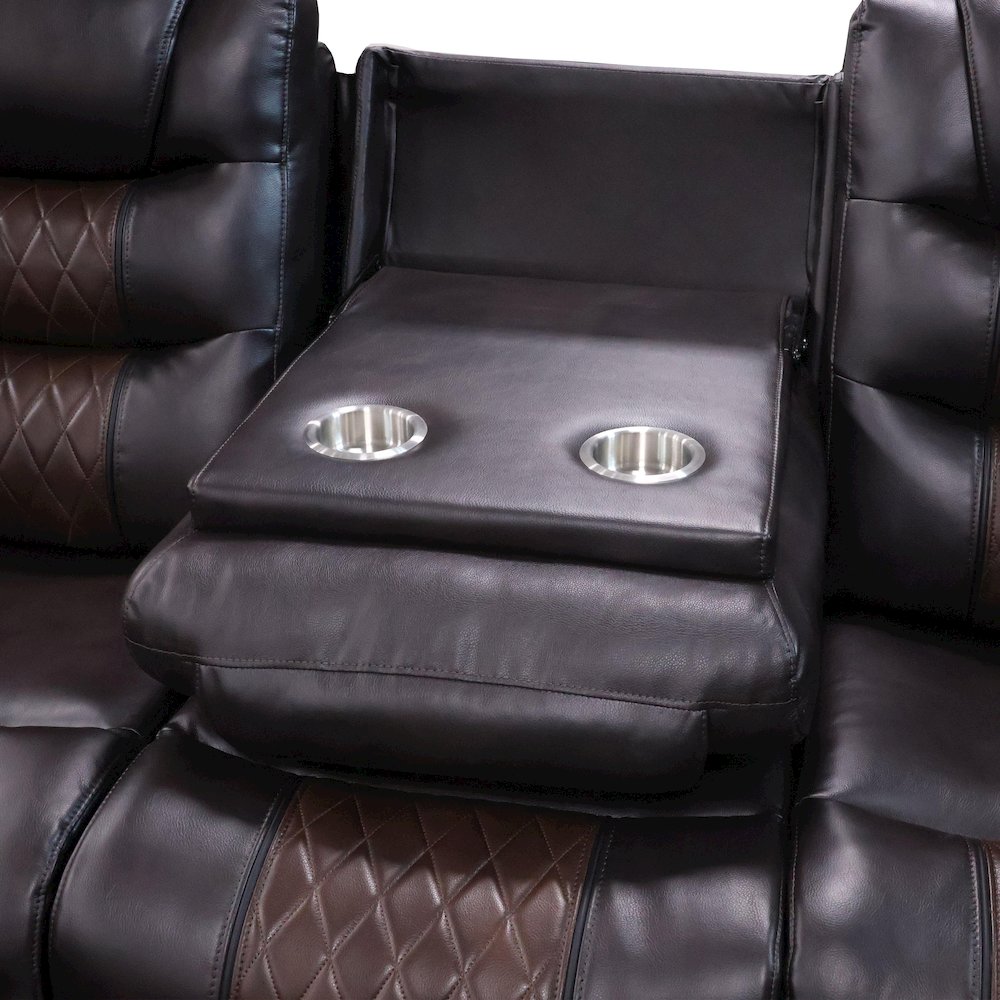 Nikko 3-Piece Faux Leather Power Living Room Set, Brown. Picture 15