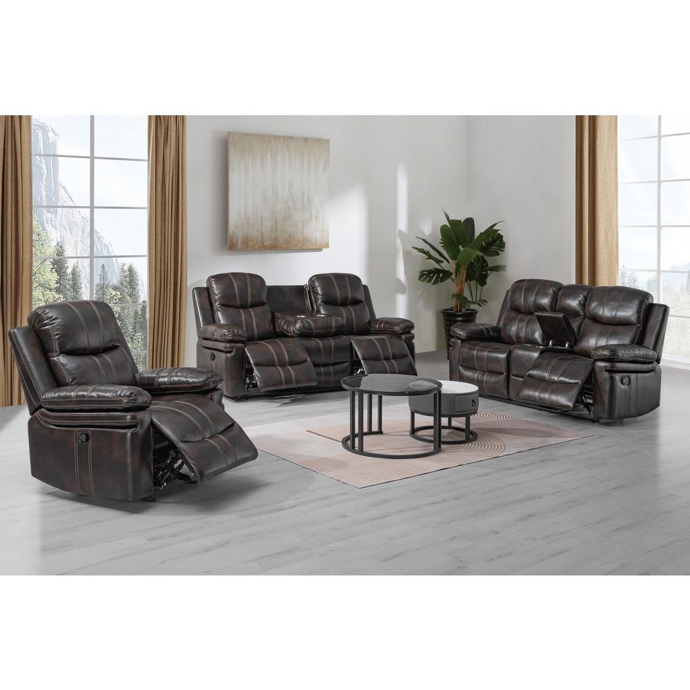 Kellen Console Loveseat W/ Dual Recliners-Brown. Picture 8