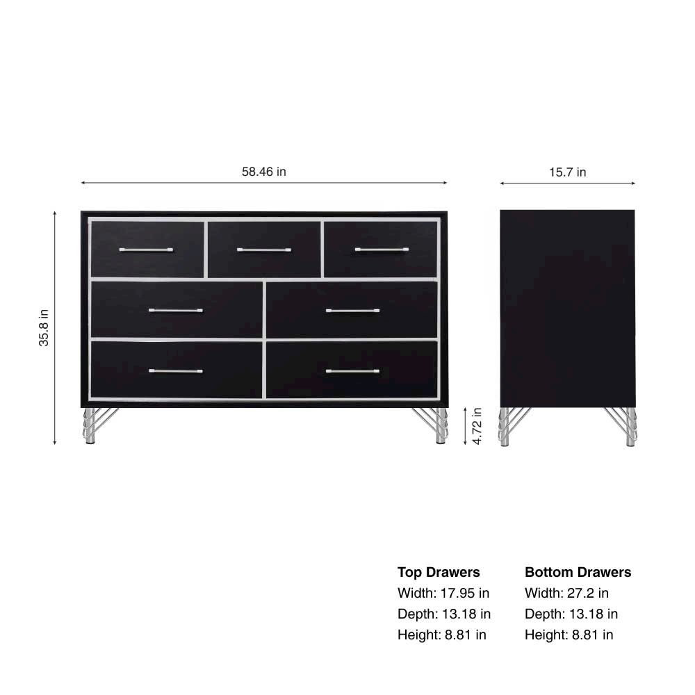 Ava 2-Piece Wood Dresser and Mirror Set in Ebony Black. Picture 7