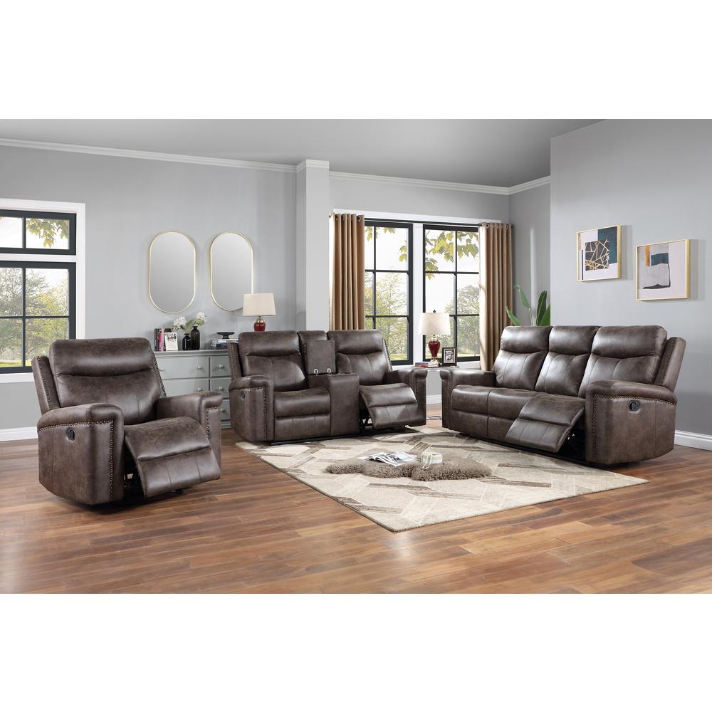 Quade Console Loveseat W/ Dual Recliners-Mocha. Picture 8