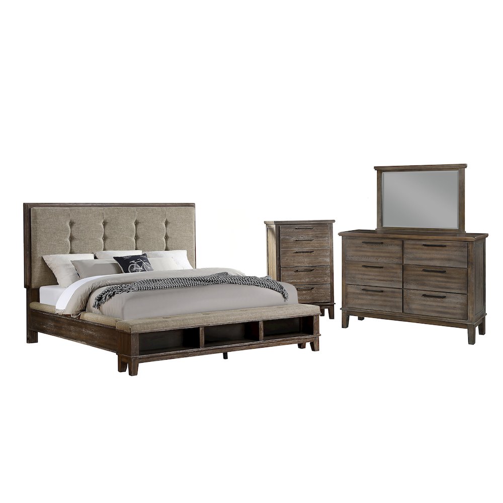 Cagney 4-Piece Queen Wood Bedroom Set with Chest in Brown. Picture 1