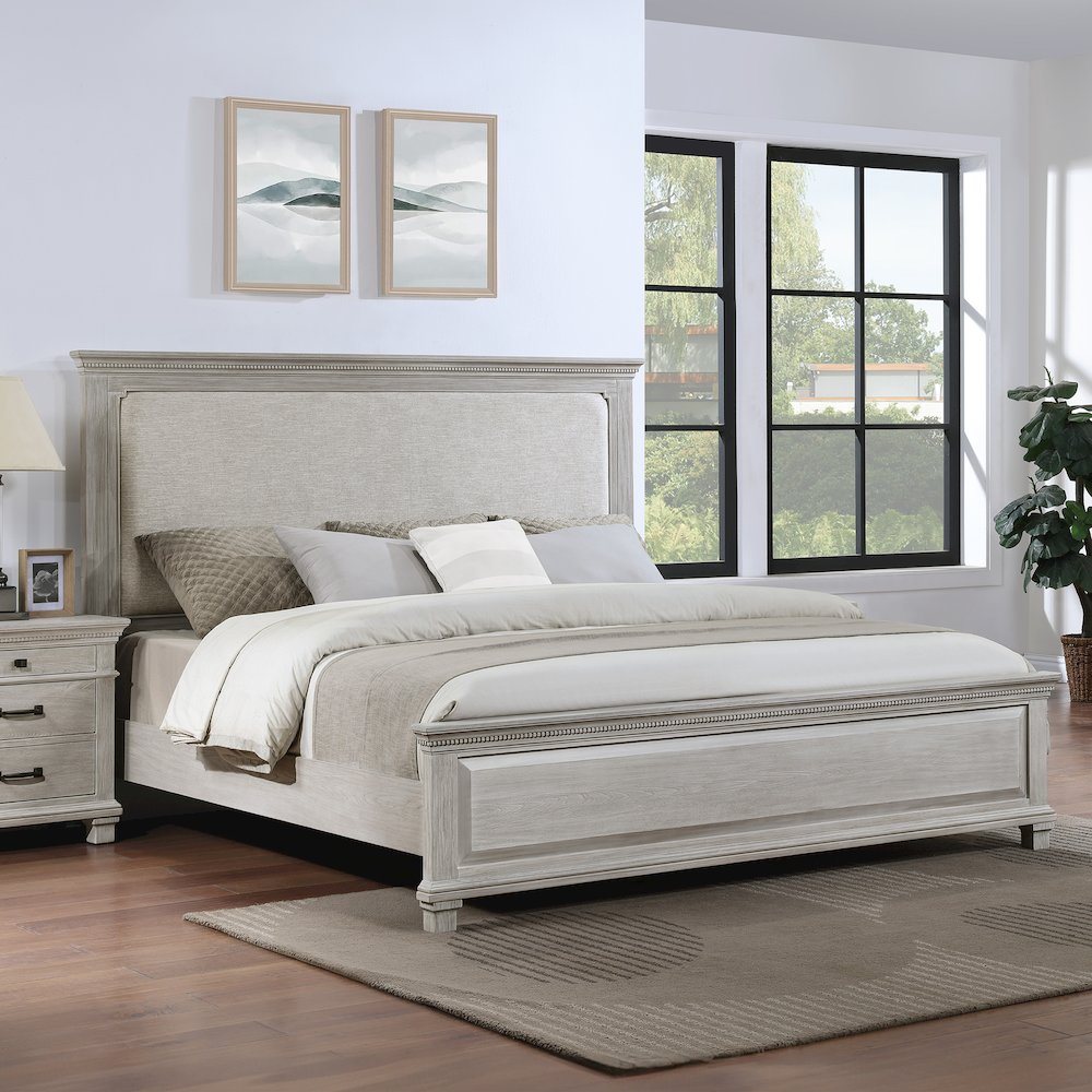 Silver Sands Upholstered California King Panel Bed in Gray. Picture 5