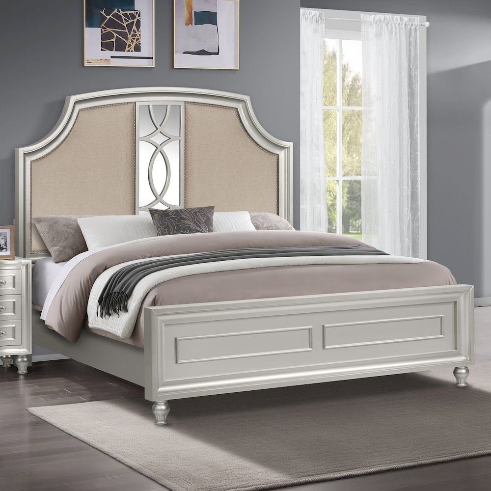 Reflections Wood Upholstered California King Bed, Silver. Picture 7