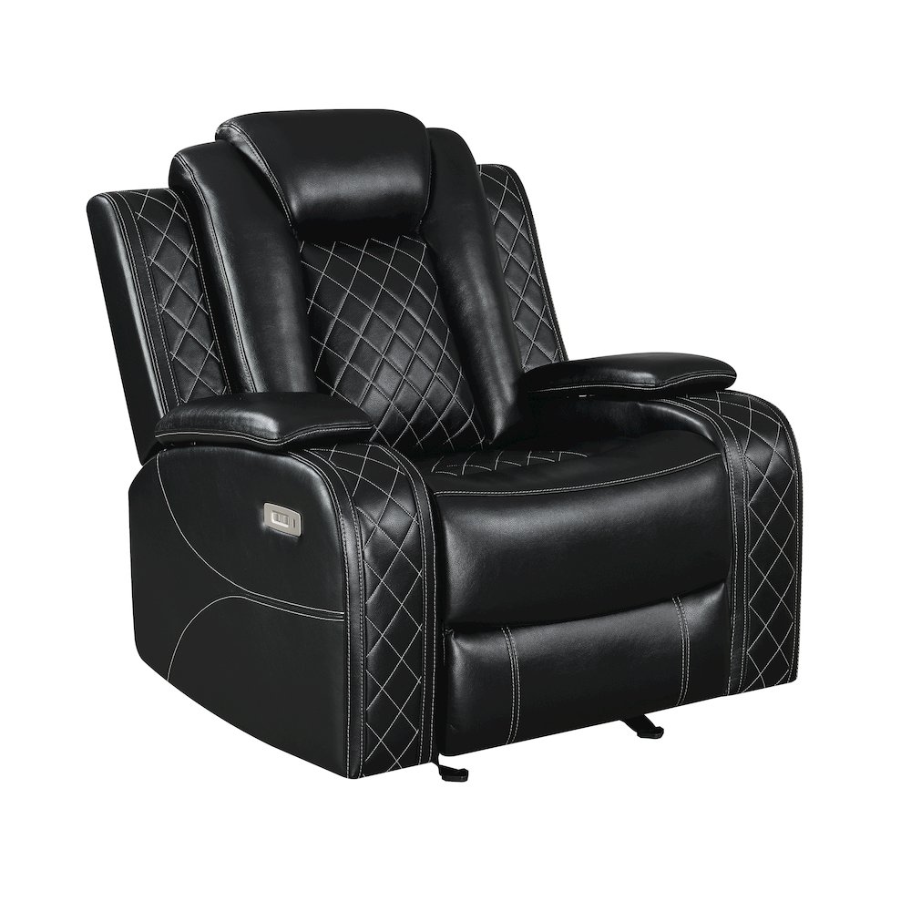 Orion II 3-Pc Faux Leather Power Living Room Set, Black. Picture 2