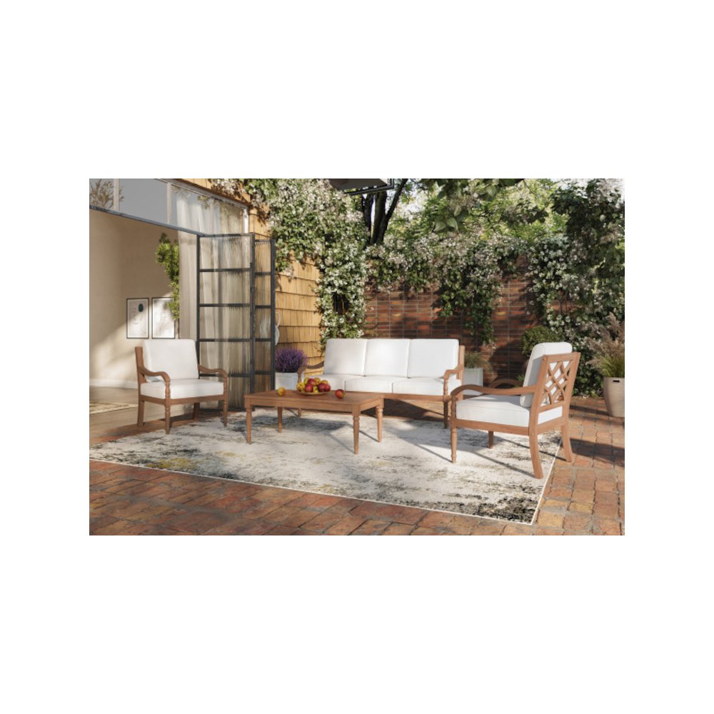 Savannah 4-piece Wood Patio Conversation Set in Natural/White. Picture 13
