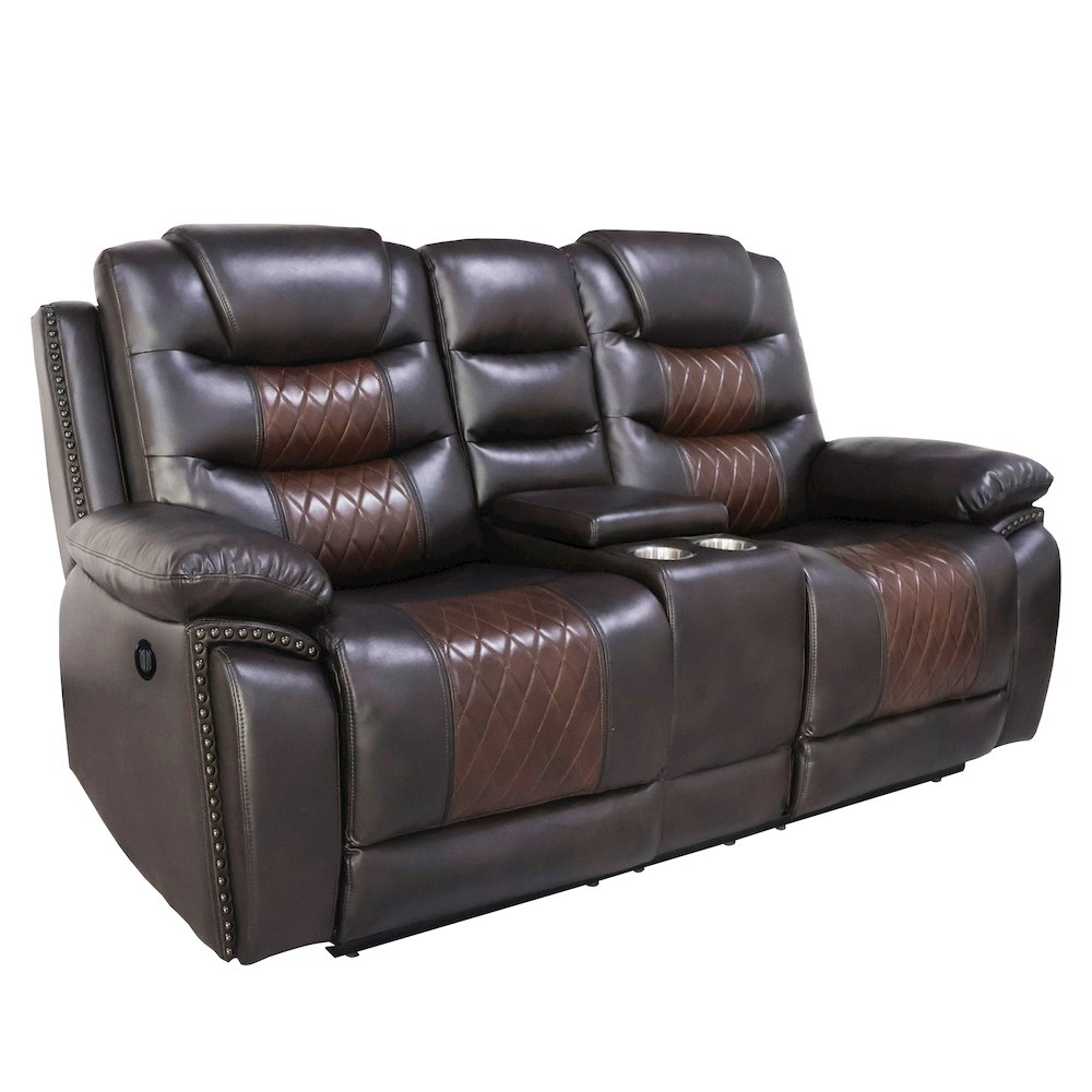 Nikko 3-Piece Faux Leather Power Living Room Set, Brown. Picture 4