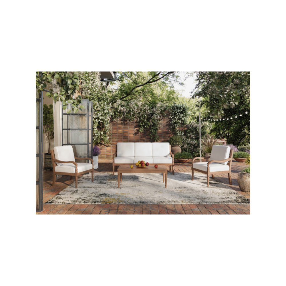 Savannah 4-piece Wood Patio Conversation Set in Natural/White. Picture 12