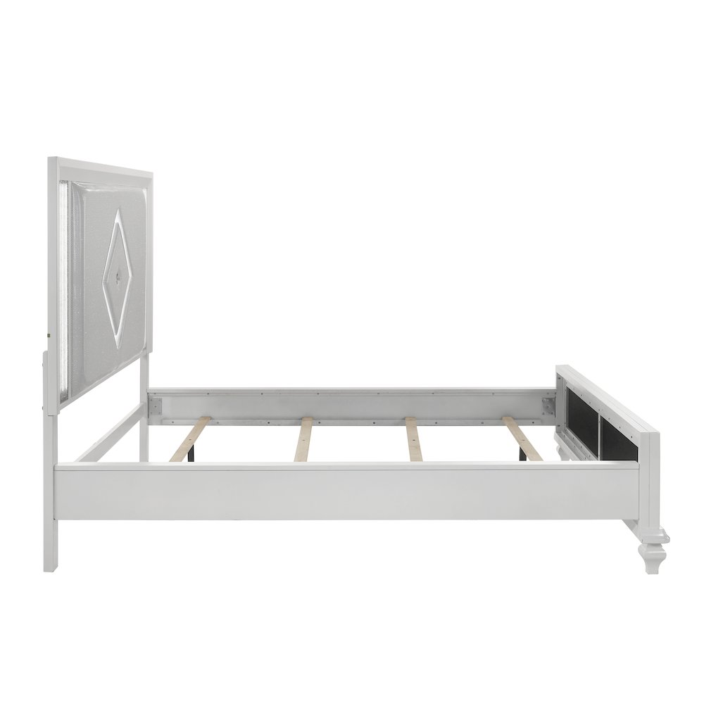 Stardust Solid Wood King Upholstered Bed, White. Picture 3