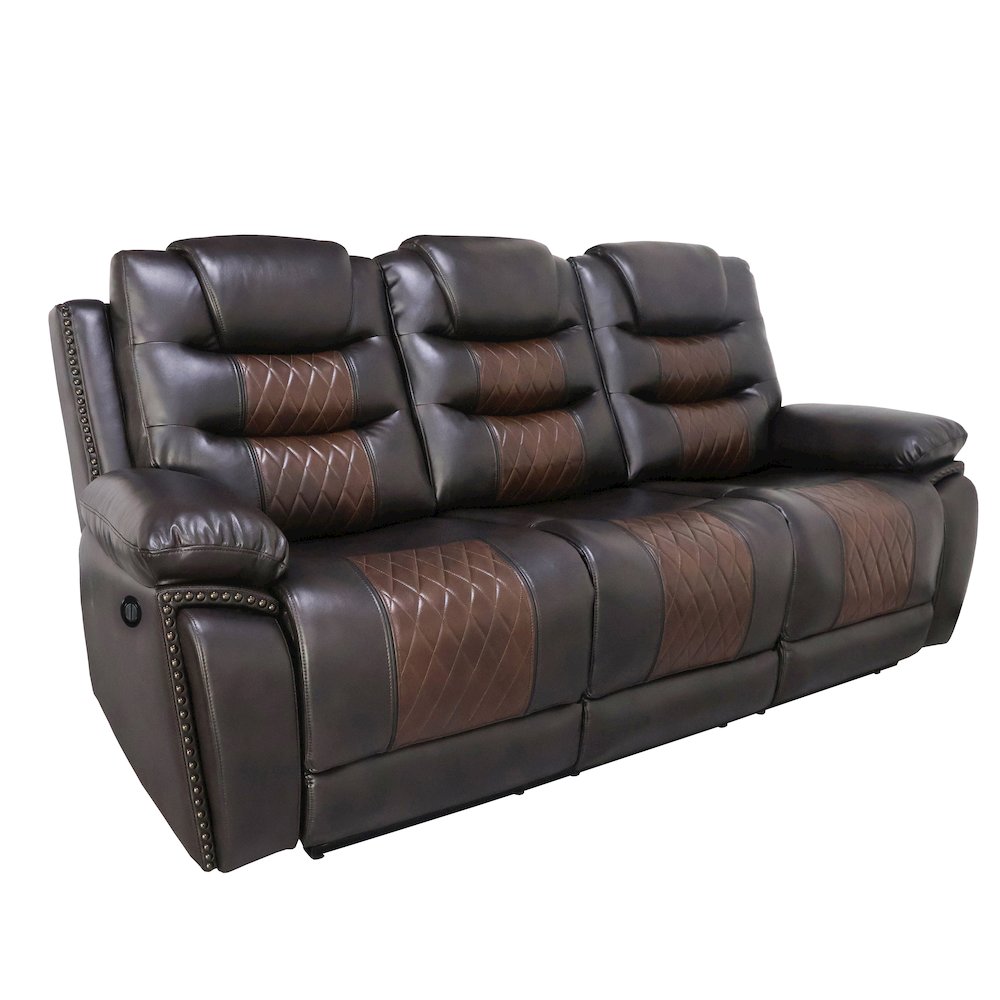 Nikko 3-Piece Faux Leather Power Living Room Set, Brown. Picture 8
