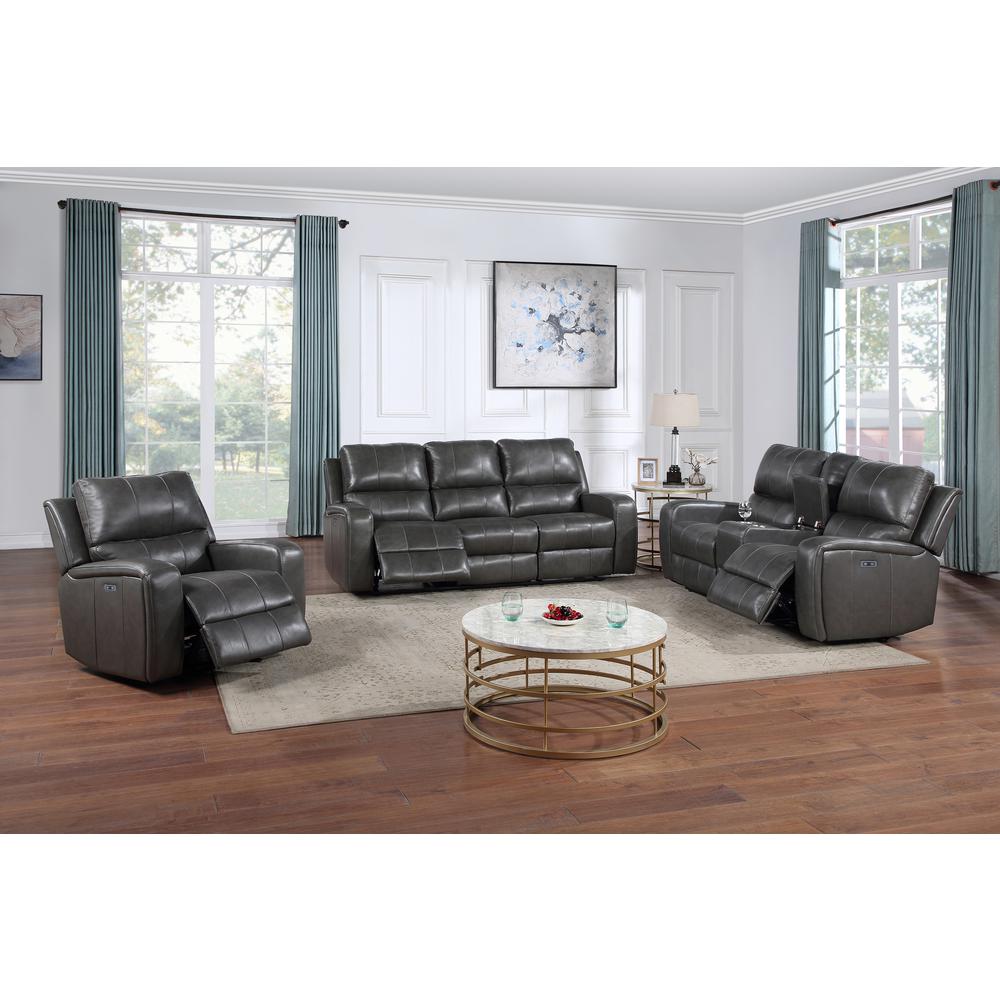 Linton Leather Console Loveseat W/ Pwr Fr-Gray. Picture 8
