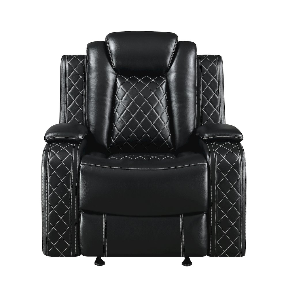 Orion II 3-Pc Faux Leather Manual Living Room Set, Black. Picture 2