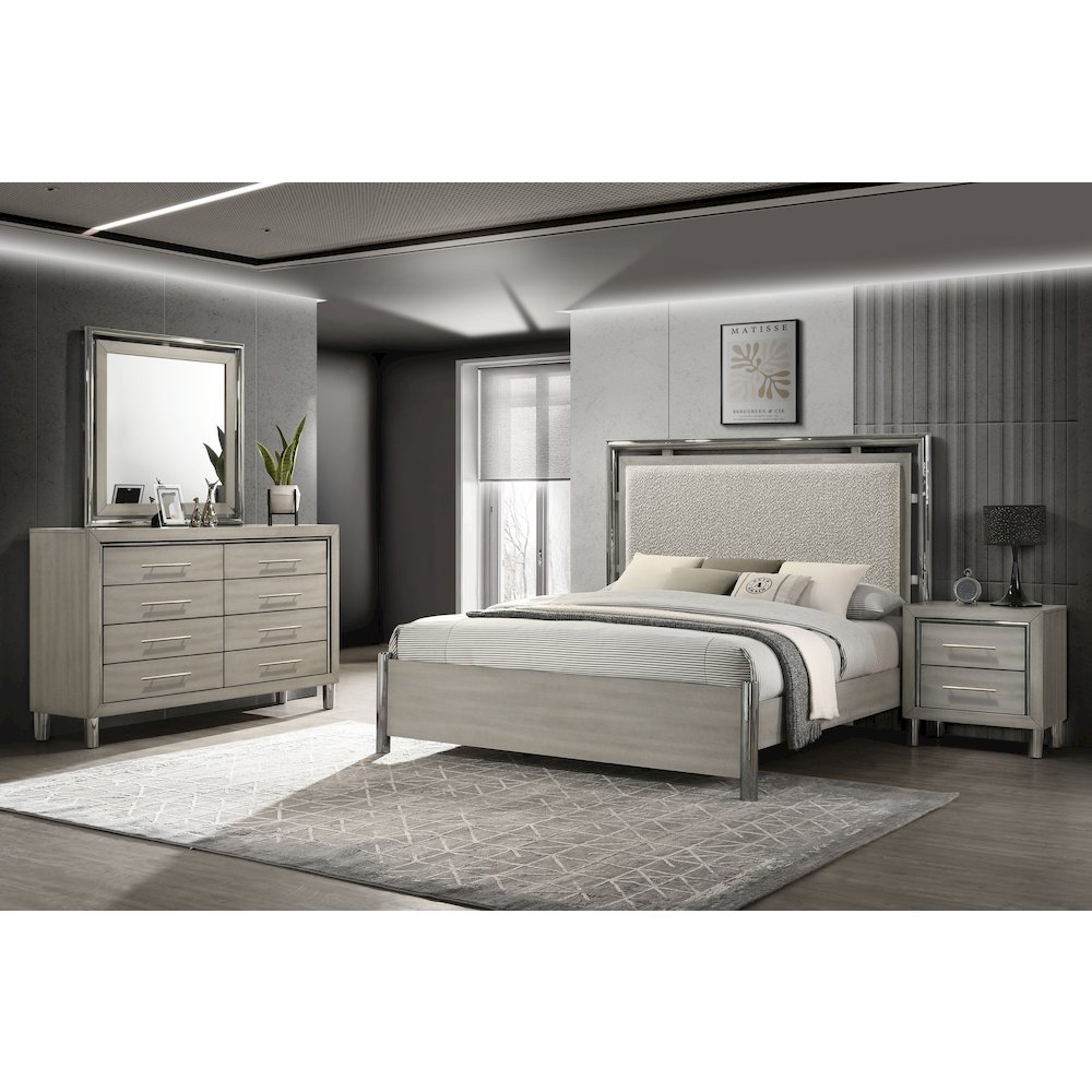 New Classic Furniture Lennox 4Pc Wood Cal King Bedroom Set w Nightstand in Gray. Picture 2
