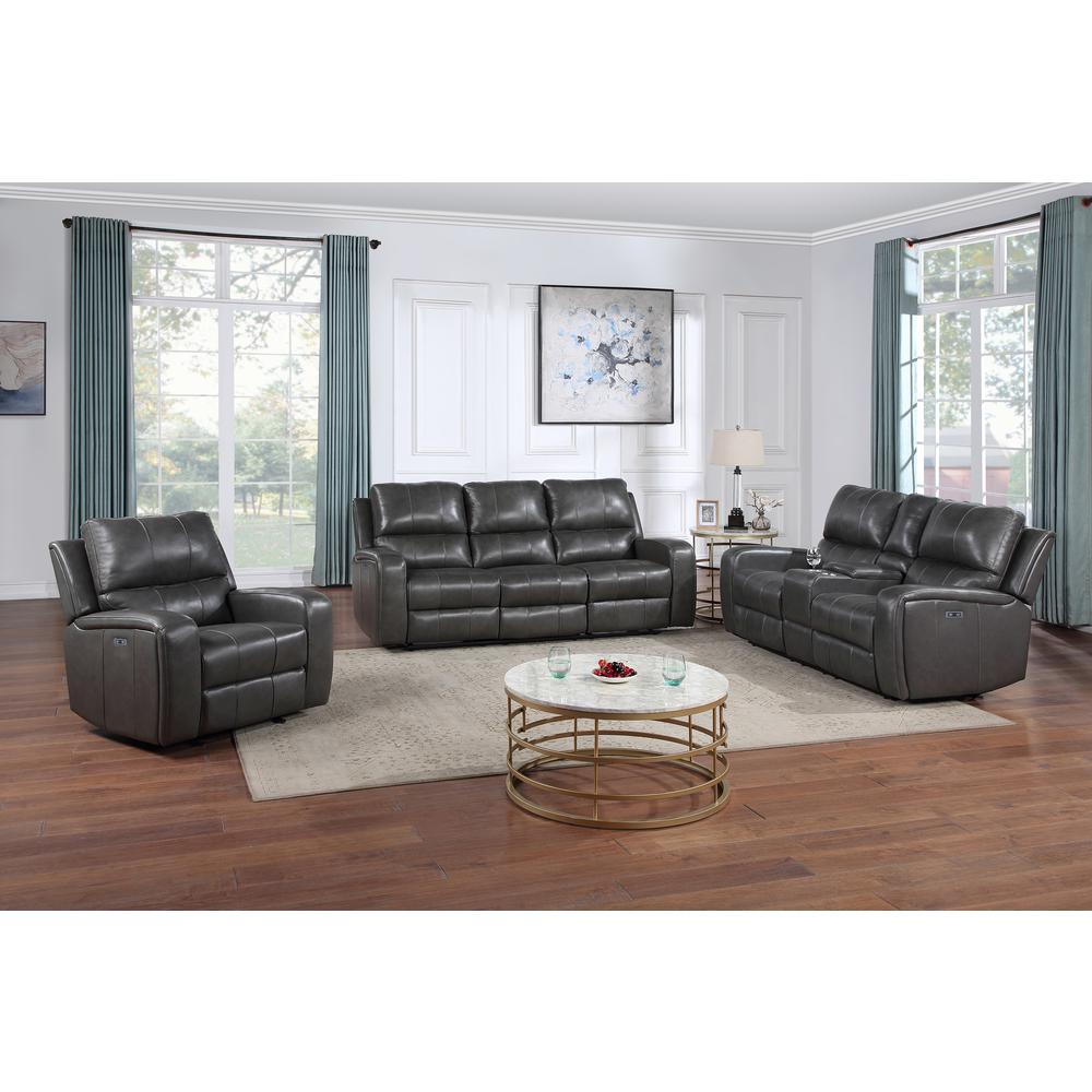 Linton Leather Console Loveseat W/ Pwr Fr-Gray. Picture 7