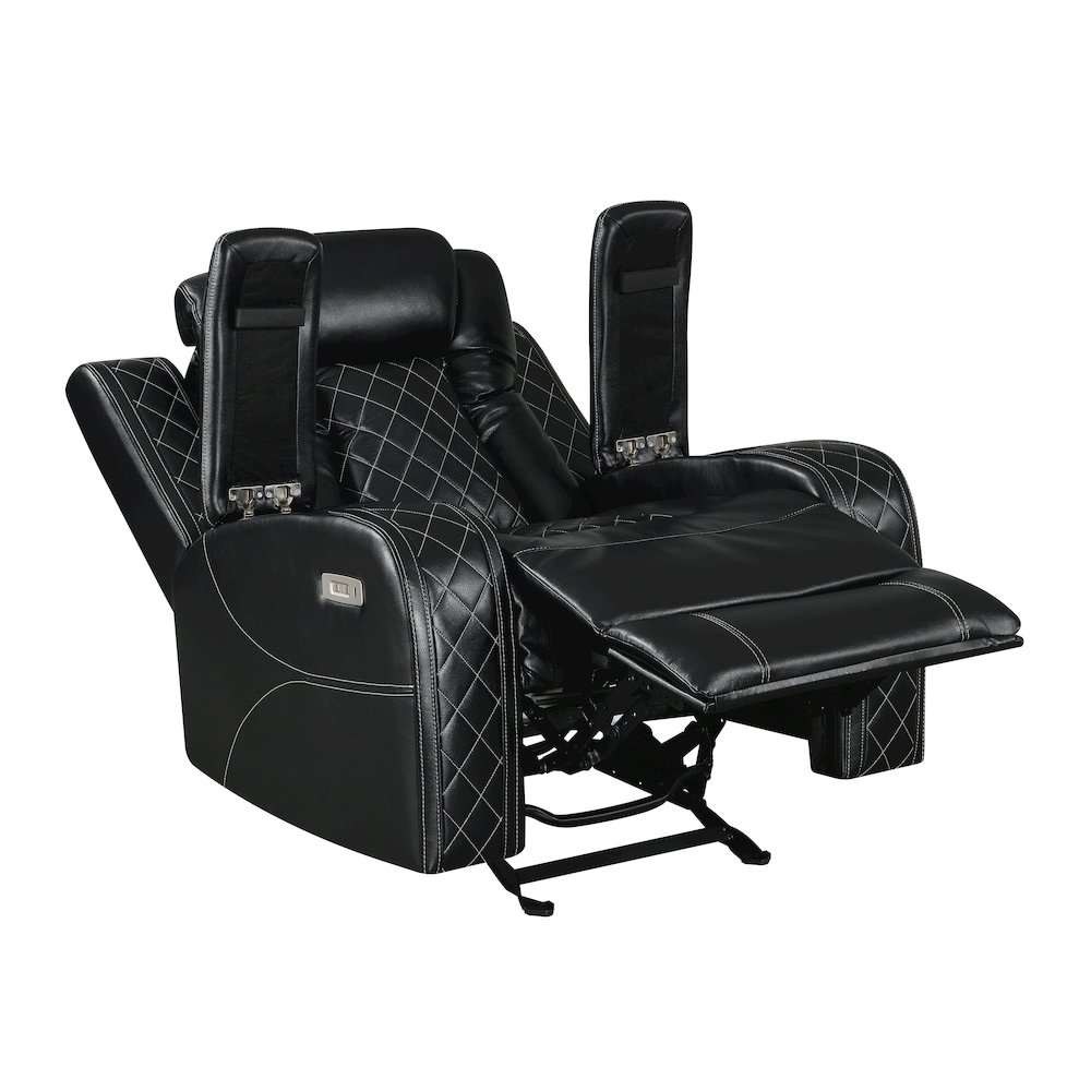 Orion II 3-Pc Faux Leather Power Living Room Set, Black. Picture 4
