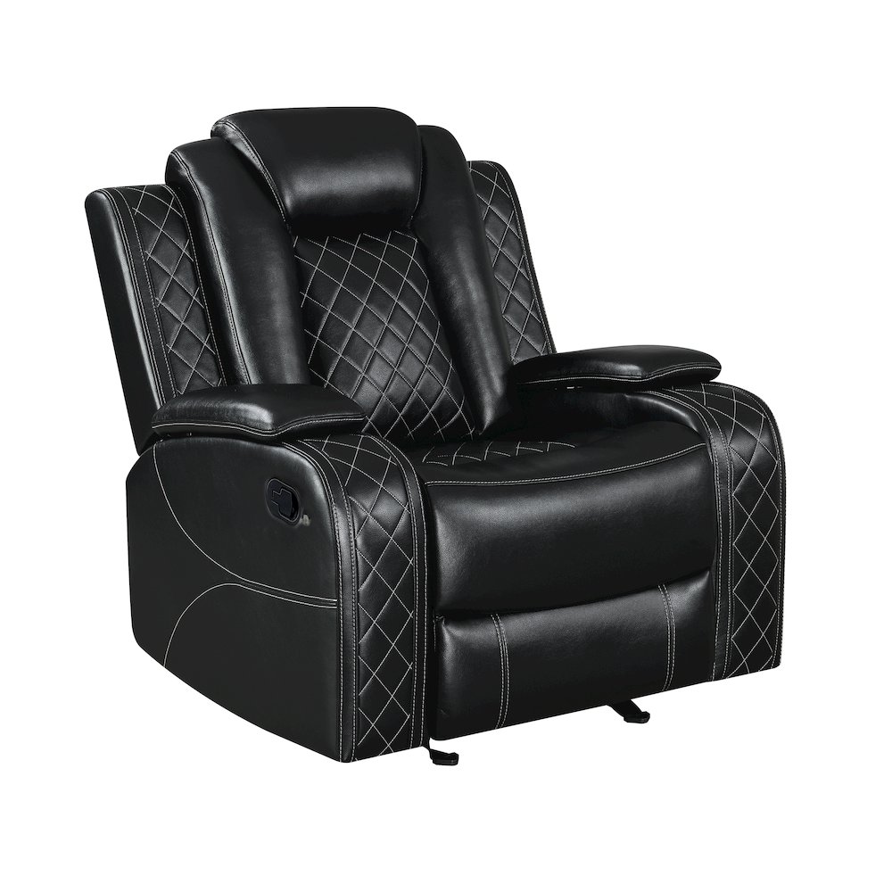 Orion II 3-Pc Faux Leather Manual Living Room Set, Black. Picture 1