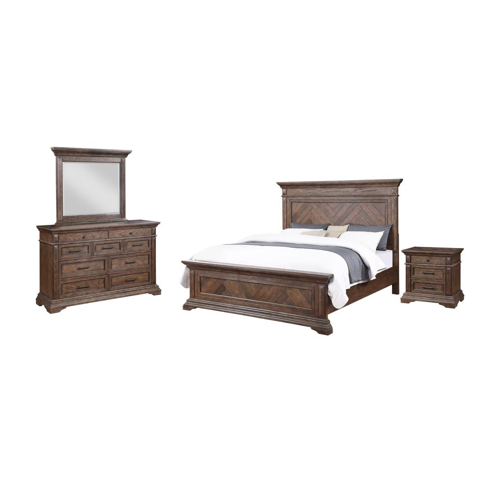 Mar Vista 4-PC Cal King Wood Bedroom Set with Nightstand in Walnut. Picture 1