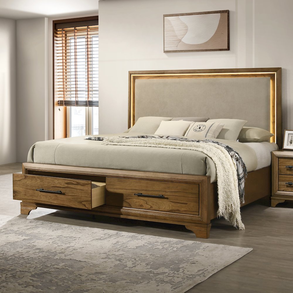 Talcott Wood Cal King Storage Platform Bed in Honey/Brown. Picture 11