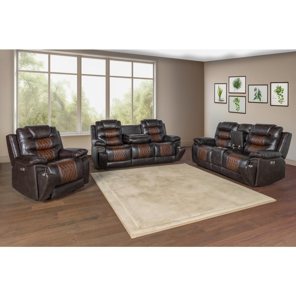 Nikko Console Loveseat W/Pwr Fr-Brown. Picture 6