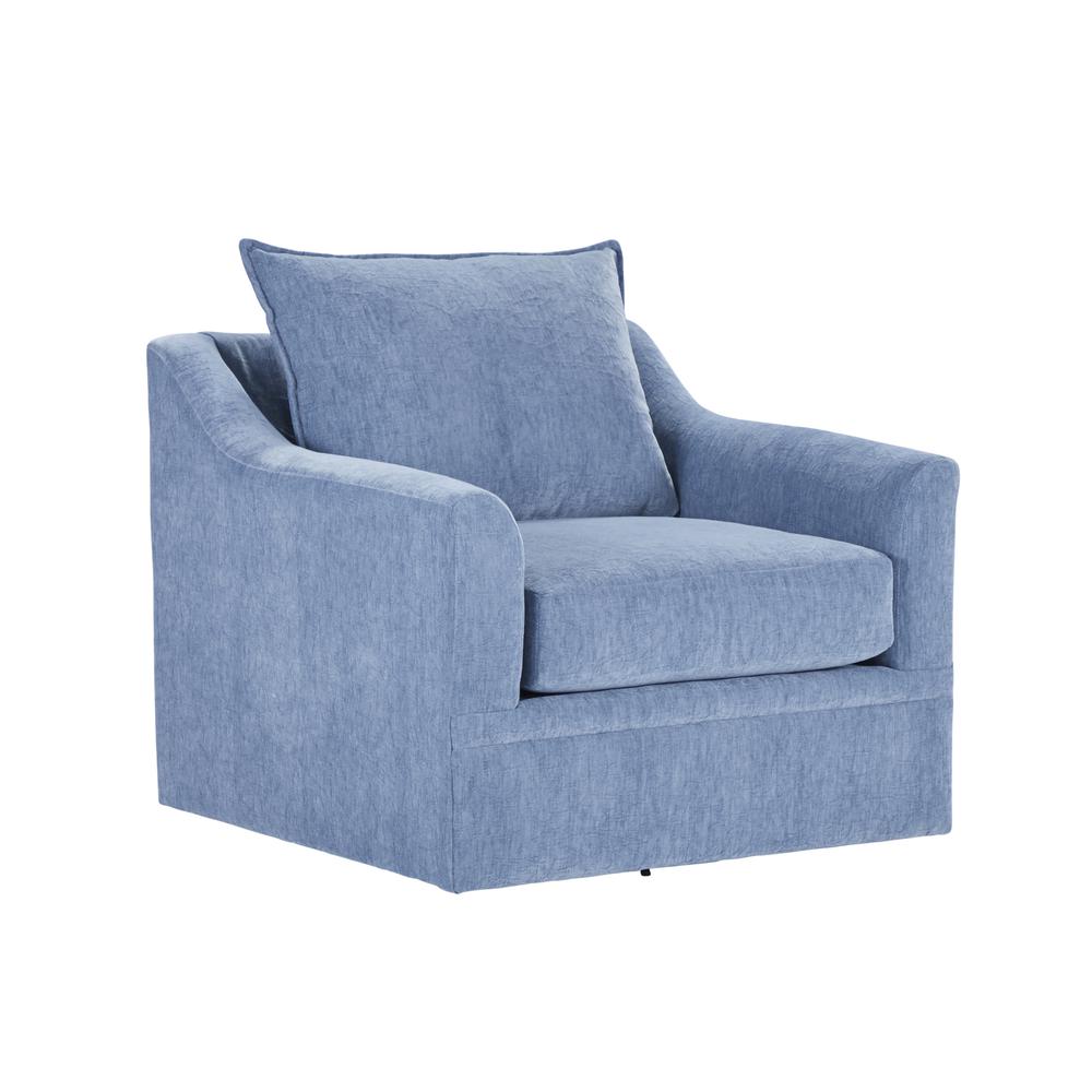 Sylvie Blue Slate Polyester Fabric Accent Swivel Chair. Picture 3